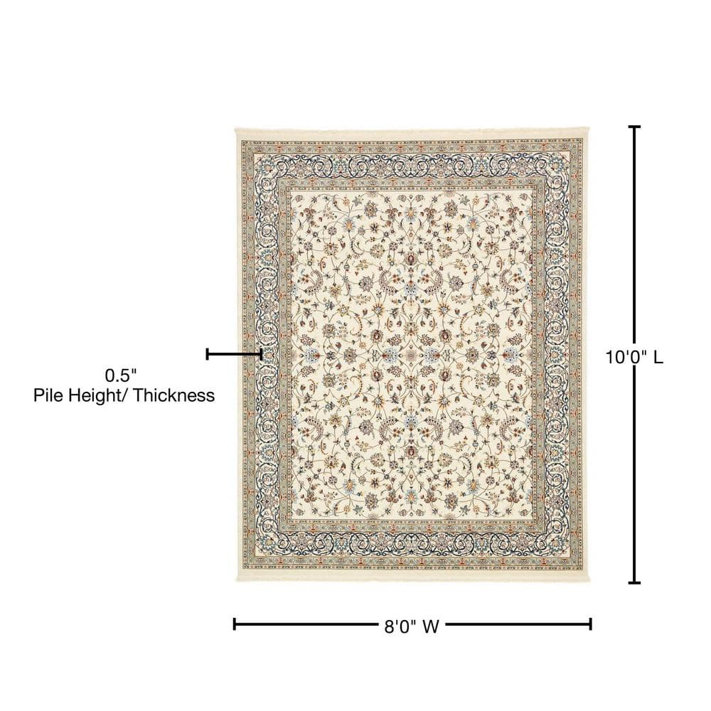 Ivory Floral Motif Synthetic 8' x 10' Area Rug