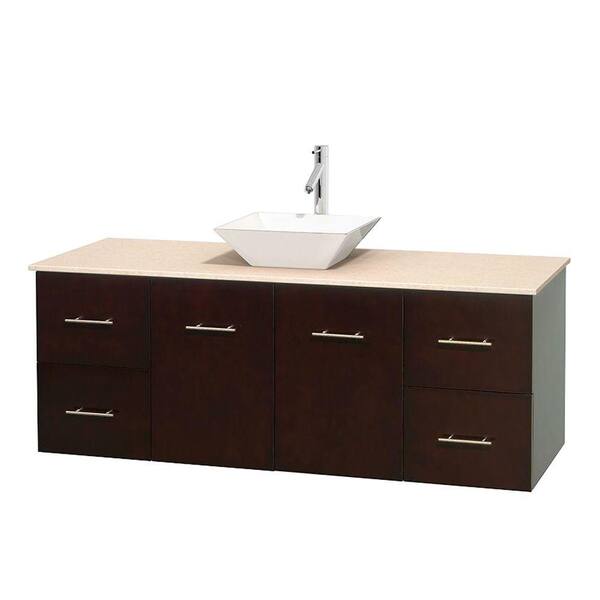 Wyndham Collection Centra 60 in. Vanity in Espresso with Marble Vanity Top in Ivory and Porcelain Sink