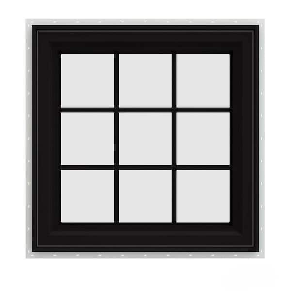 JELD-WEN 30 in. x 30 in. V-4500 Series Black FiniShield Vinyl Left-Handed Casement Window with Colonial Grids/Grilles