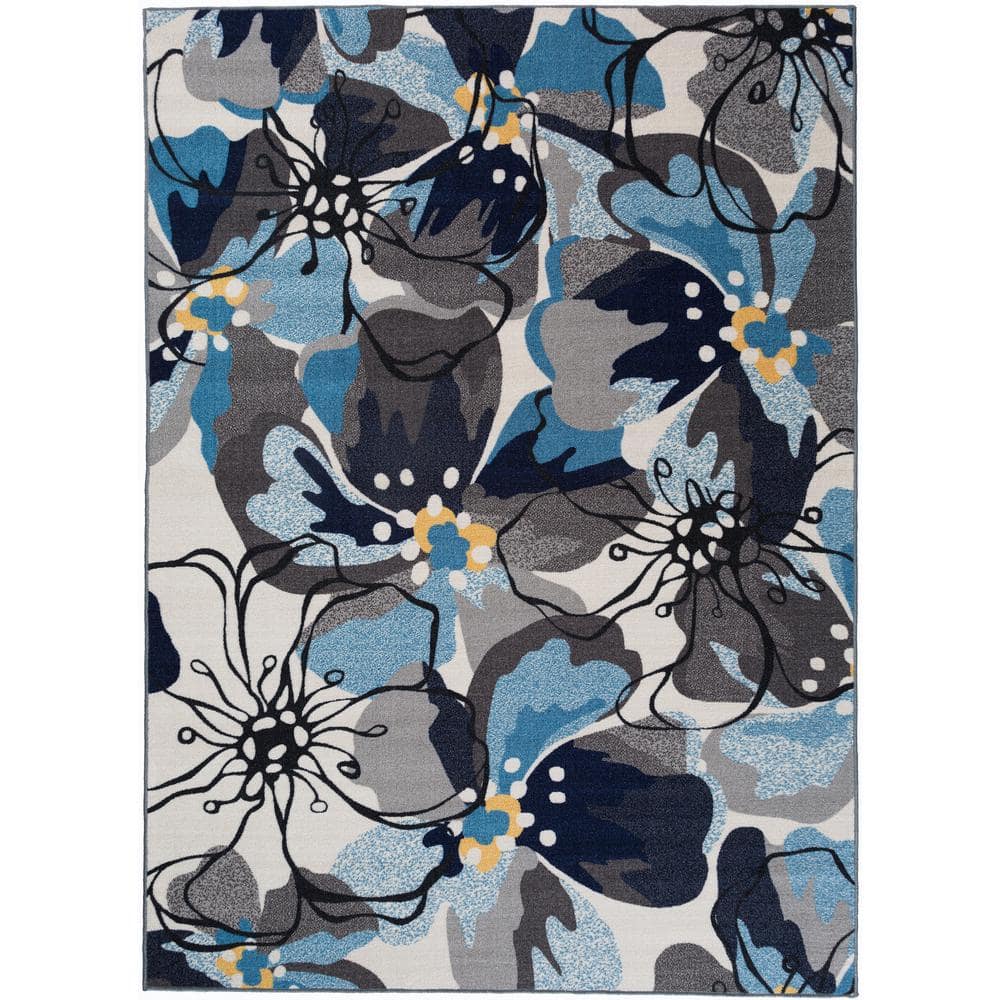 World Rug Gallery Contemporary Large Floral Non-Slip (Non-Skid) Gray 1 ...