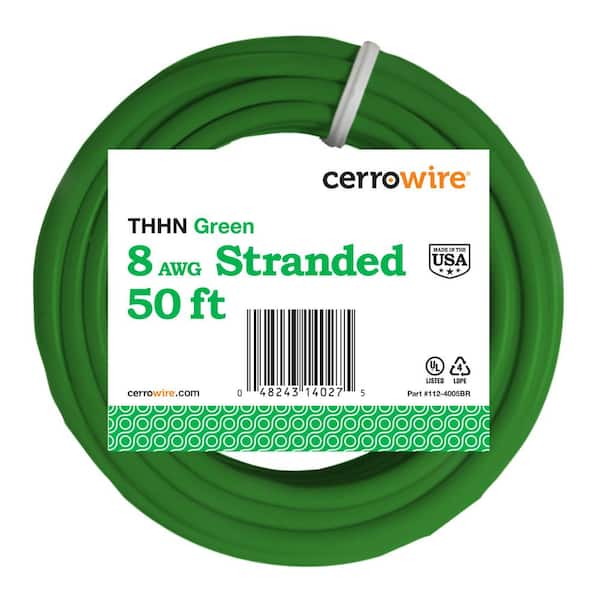 Cerrowire 50 ft. 8 Gauge Green Stranded Copper THHN Wire