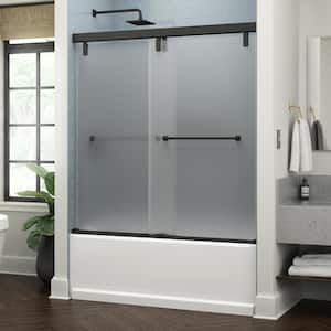 Mod 60 in. x 59-1/4 in. Frameless Soft-Close Sliding Bathtub Door in Matte Black with 3/8 in. Tempered Frosted Glass