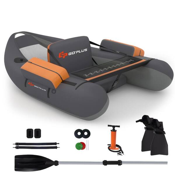 Costway Multi-Color Inflatable Fishing Float Tube with Pump and Storage Pockets and Fish Ruler Gray