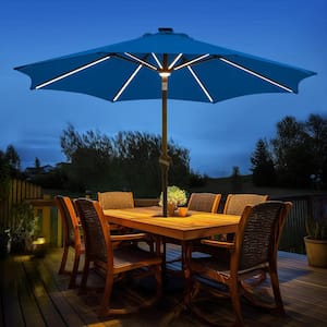 9 ft. Aluminum Outdoor Solar Patio Umbrella LED Table Umbrellas with 16 LED Strip Lights and Hub Light in Royal Blue