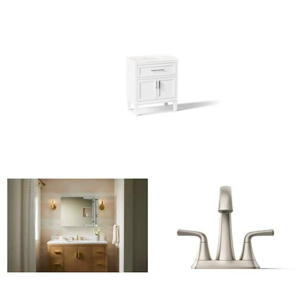 Chesil 30 in. White Vanity with Quartz Top, Embark 25 in. Medicine Cabinet and Sundae 4 in. Faucet Combo
