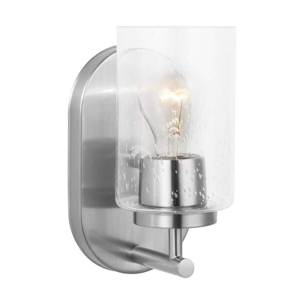 Oslo 4.75 in. 1-Light Brushed Nickel Contemporary Dimmable Wall Bath Vanity Light with Clear Seeded Glass Shade price history on PriceWatchPro