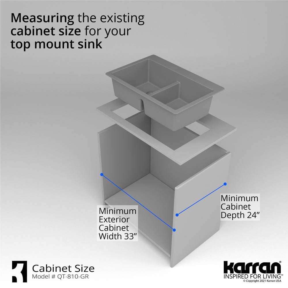 Gray Quartz 33'' Double Bowl Drop-In Kitchen Sink