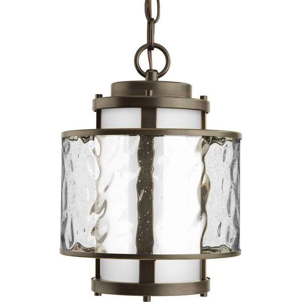 Progress Lighting Bay Court Collection 1-Light Antique Bronze Distressed Clear Glass Farmhouse Indoor/Outdoor Hanging Lantern Light