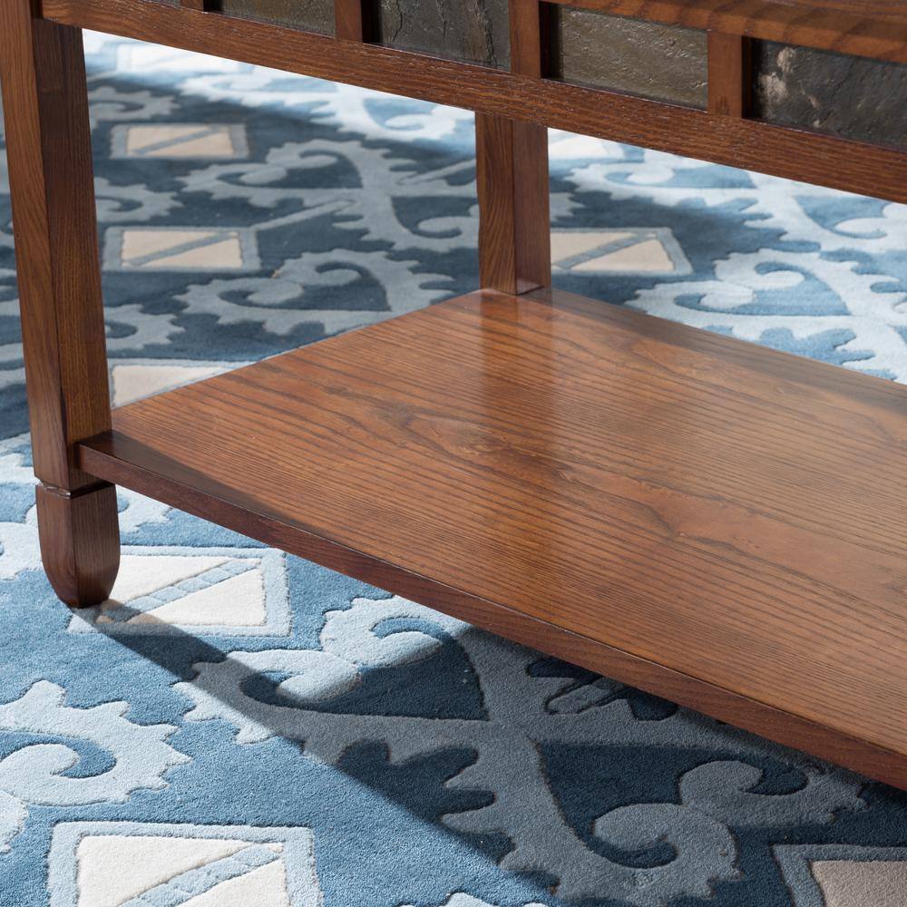 Rustic Oak Rectangular Coffee Table with Slate Details
