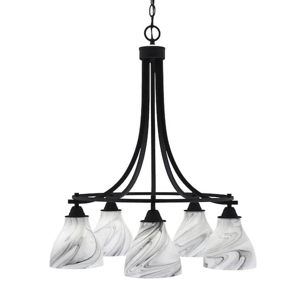 Unbranded Madison 5-Light Matte Black Round Chandelier with 6.25 in. Onyx Swirl Glass Shades, No bulbs included