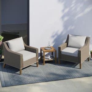 Naples 3-Piece Aluminum Frame Resin Wicker Outdoor Conversation Set with Linen Cushions