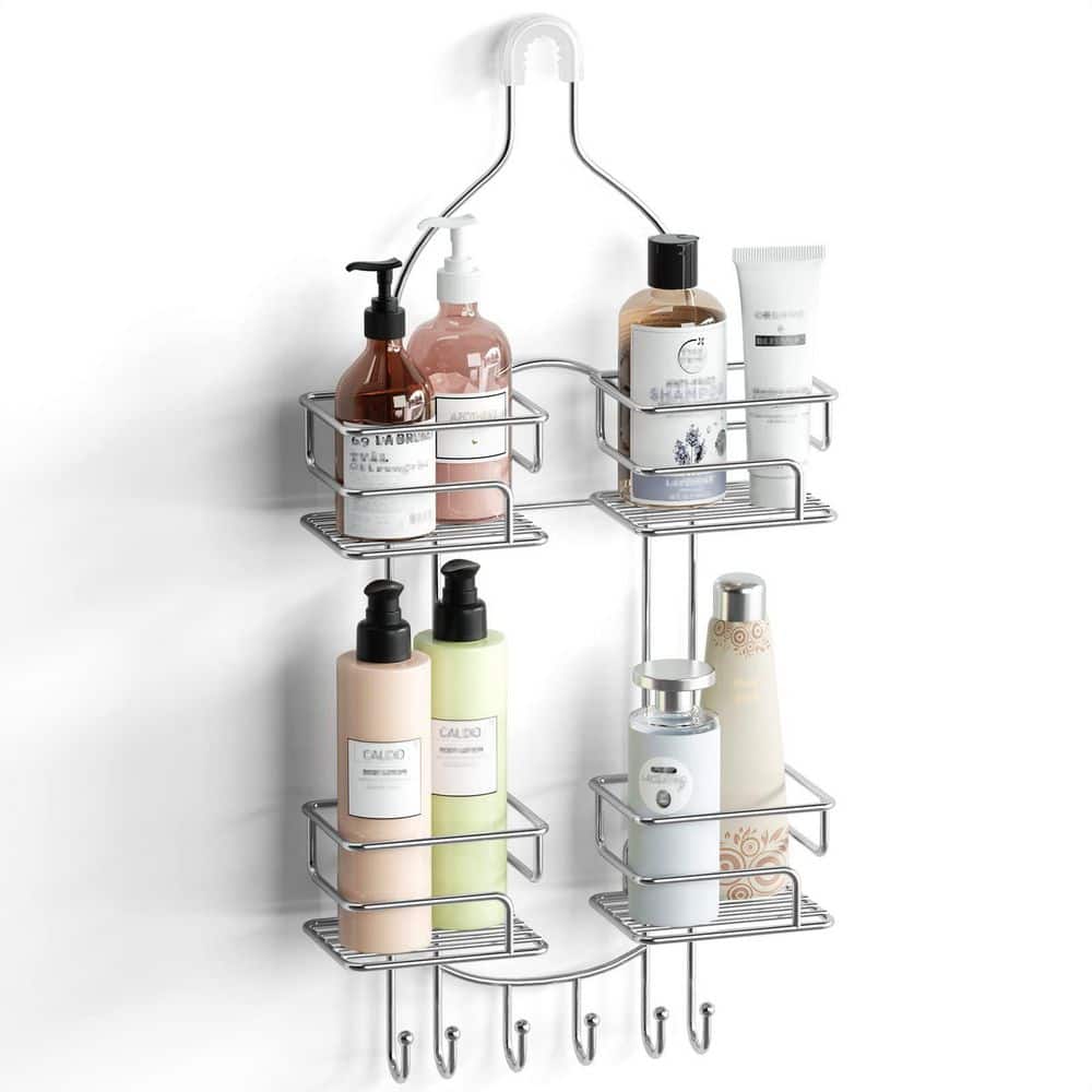Dracelo 11 in. W x 3.1 in. D x 24.8 in. H Silver Bathroom Hanging Shower Organizer, Shower Storage Rack Basket