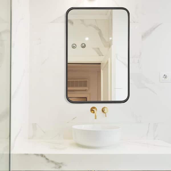 Unbranded Classic Modern 22 in. W x 30 in. H Rectangle Framed Black Metal Mirror, for Living Room Bedroom and Bathroom