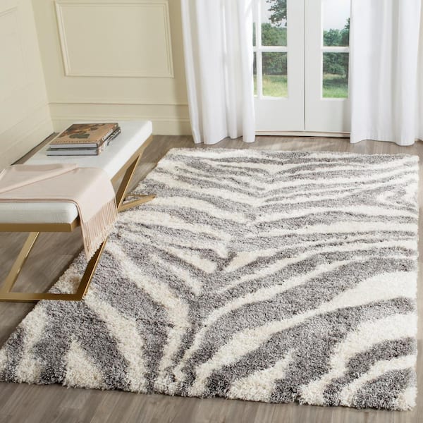 Portofino Shag Ivory/Gray 9 ft. x 12 ft. Animal Print Area Rug