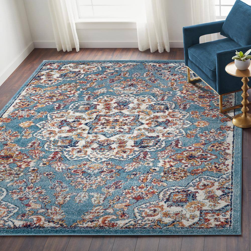 Elysian Blue Medallion 9' x 12' Reversible Synthetic Area Rug