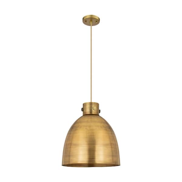 Newton Bell 100-Watt 1-Light Brushed Brass Shaded Mini Pendant Light with Metal Shade