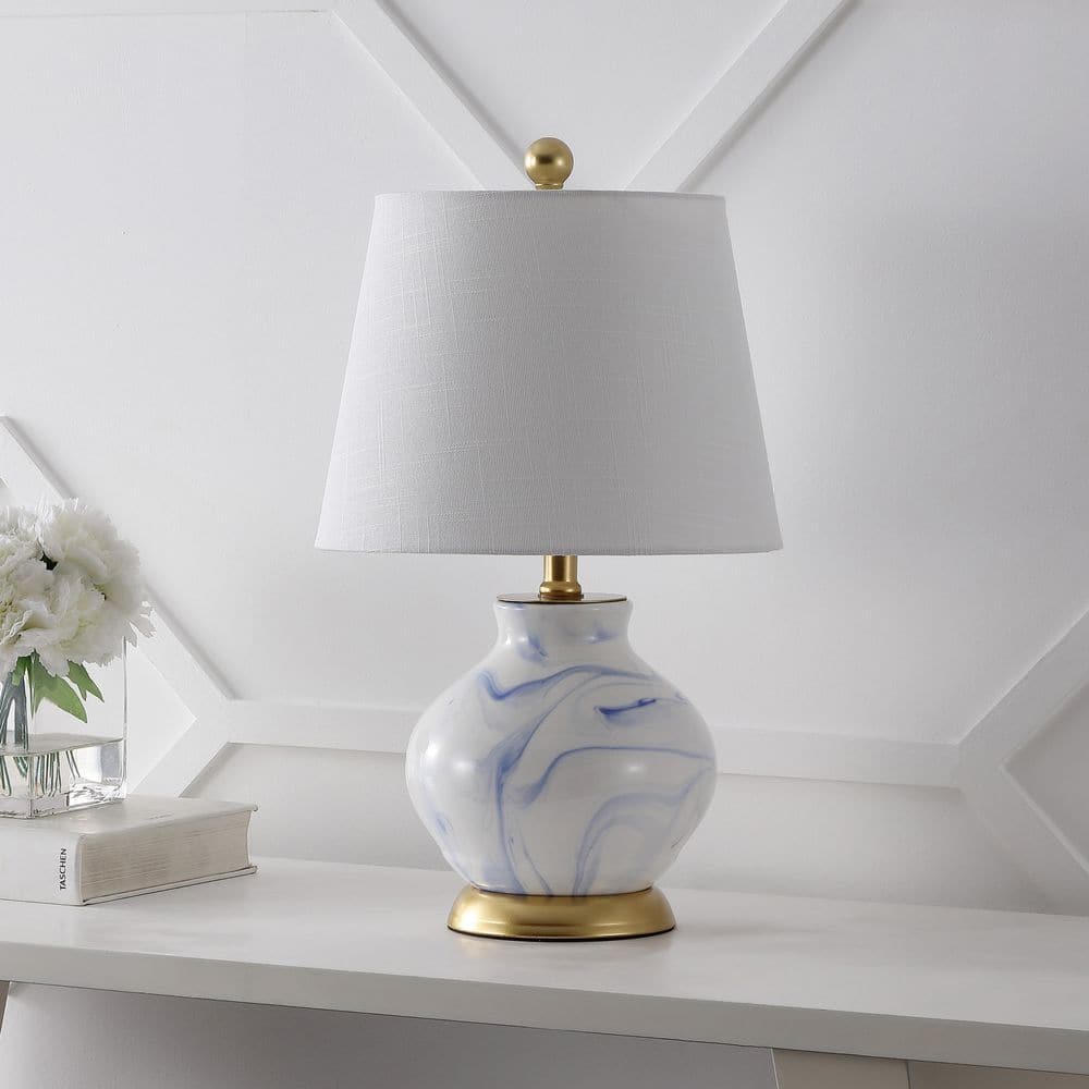 Classic 20.5" Blue and White Marbleized Ceramic Table Lamp