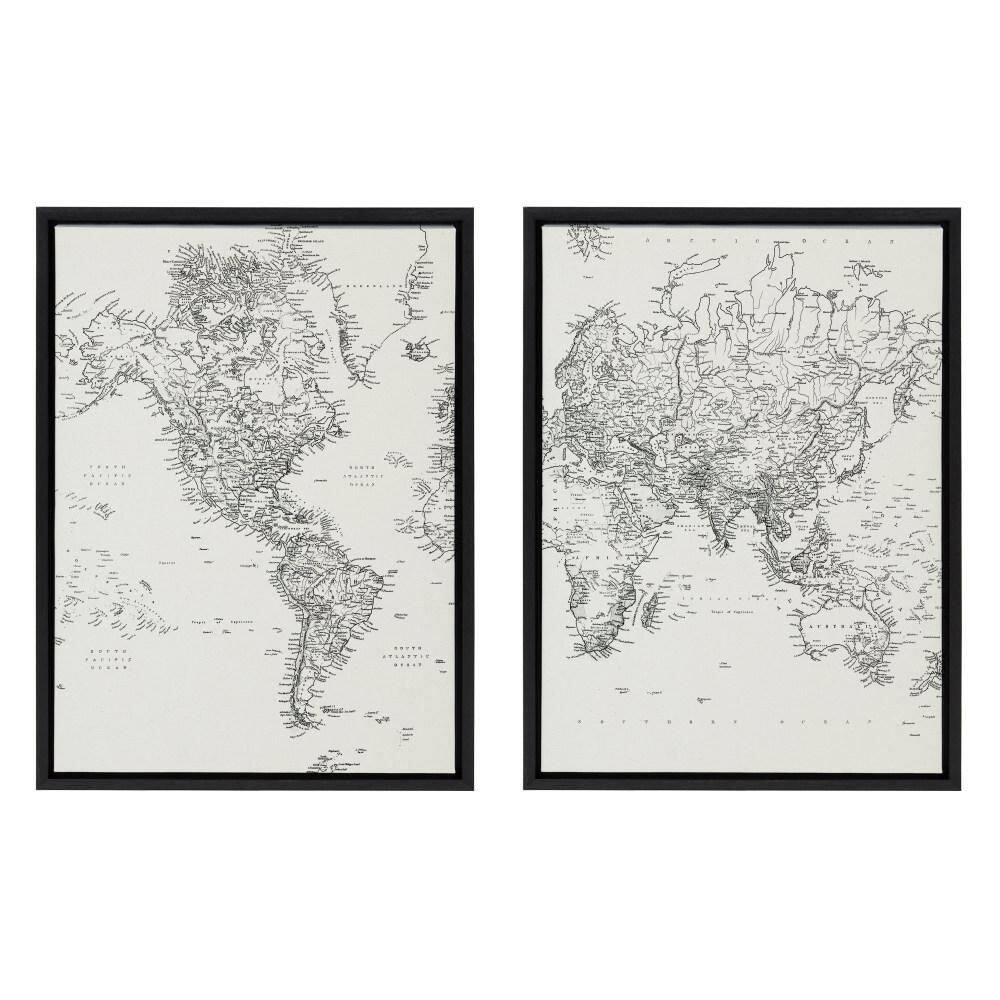 Sylvie "World Map" by The Creative Bunch Studio 2 Piece Black Framed Art Print Set 18 in. x 24 in.