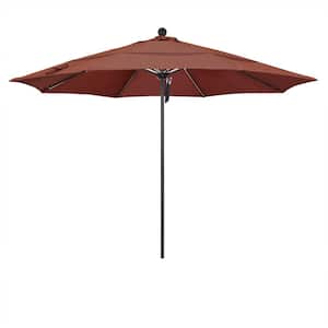 11 ft. Black Aluminum Commercial Market Patio Umbrella with Fiberglass Ribs and Pulley Lift in Terrace Adobe Olefin