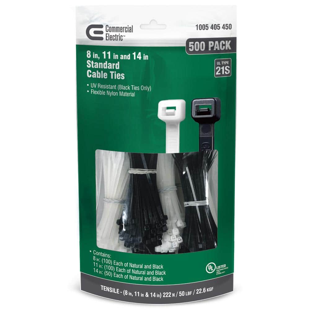 8 in., 11 in., 14 in., Standard UL 21S Rated UV Resistant Cable Zip Ties 50