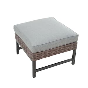 Metal Outdoor Ottoman with Gray Cushion