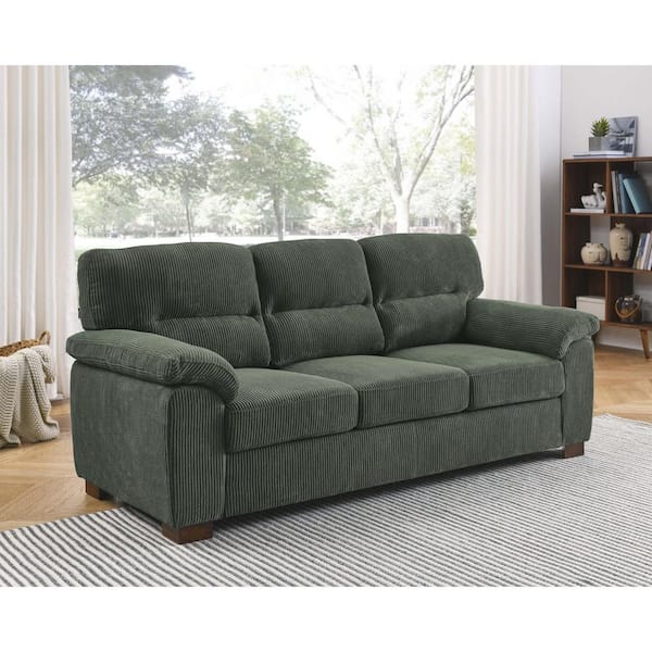 81-in. W Rolled Arm Corduroy Rectangle Sofa in Green with Plush Tufted Cushions for Living Rooms