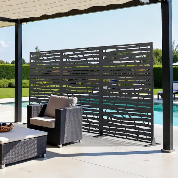 Lirago Black Modern Outdoor Galvanized Privacy Screen CY-A-GE04025 ...