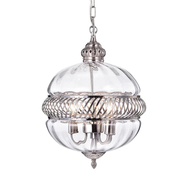 Warehouse of Tiffany Permin 16 in. 3-Light Clear Indoor Pendant Lamp Chandelier with Light Kit