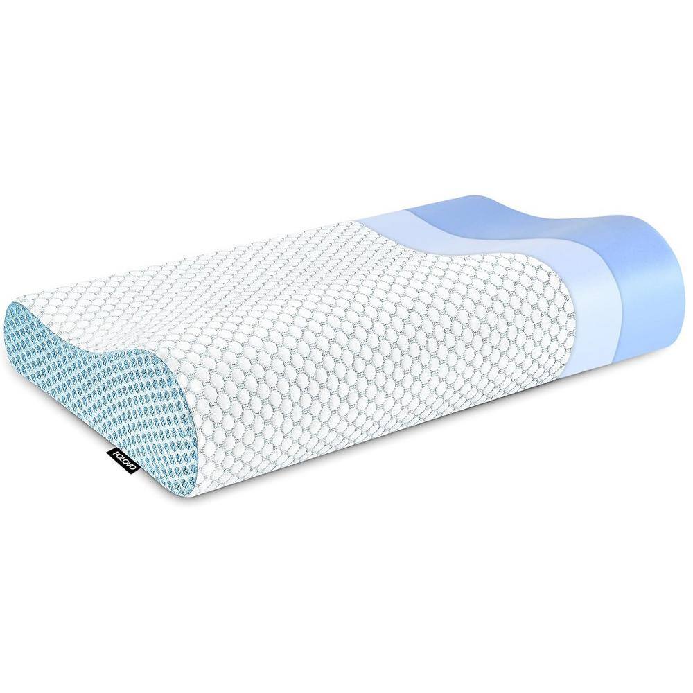 Queen Size Pillow Contour Memory Foam Pillows for Sleeping, White and Blue