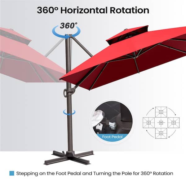 13 ft. x 10 ft. Double Top Cantilever Patio Umbrella with Cross Stand 360° Rotation Outdoor Offset Umbrella in Red