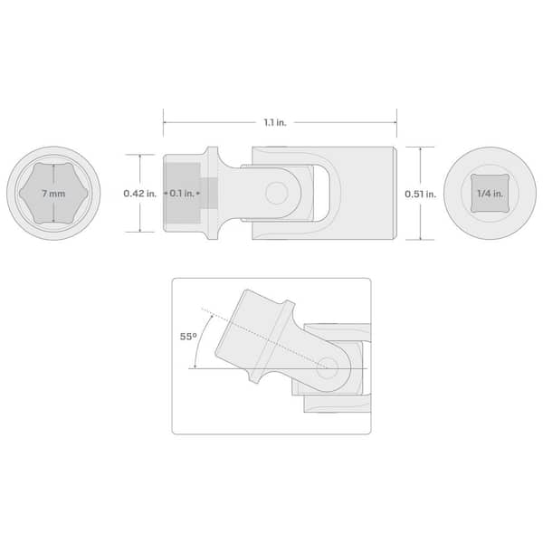 TEKTON 1/4 in. Drive x 7 mm Universal Joint Socket SHD08107 - The