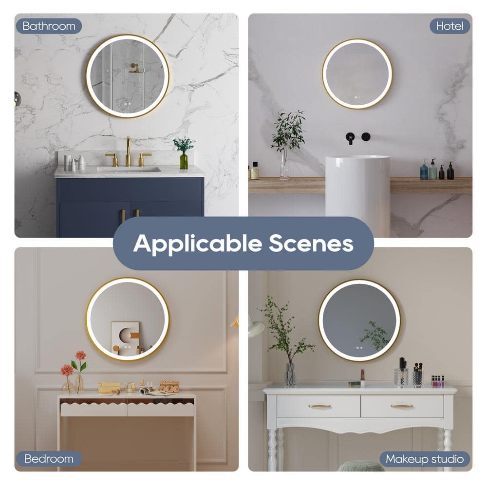 Modern Round Gold LED Bathroom Vanity Mirror