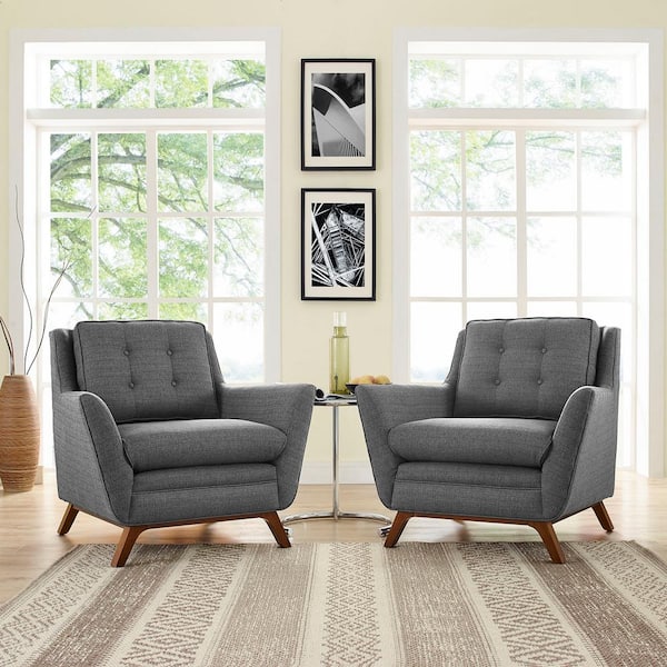 MODWAY Beguile Mid-Century Two Modern Armchair Set Upholstered Fabric in Gray