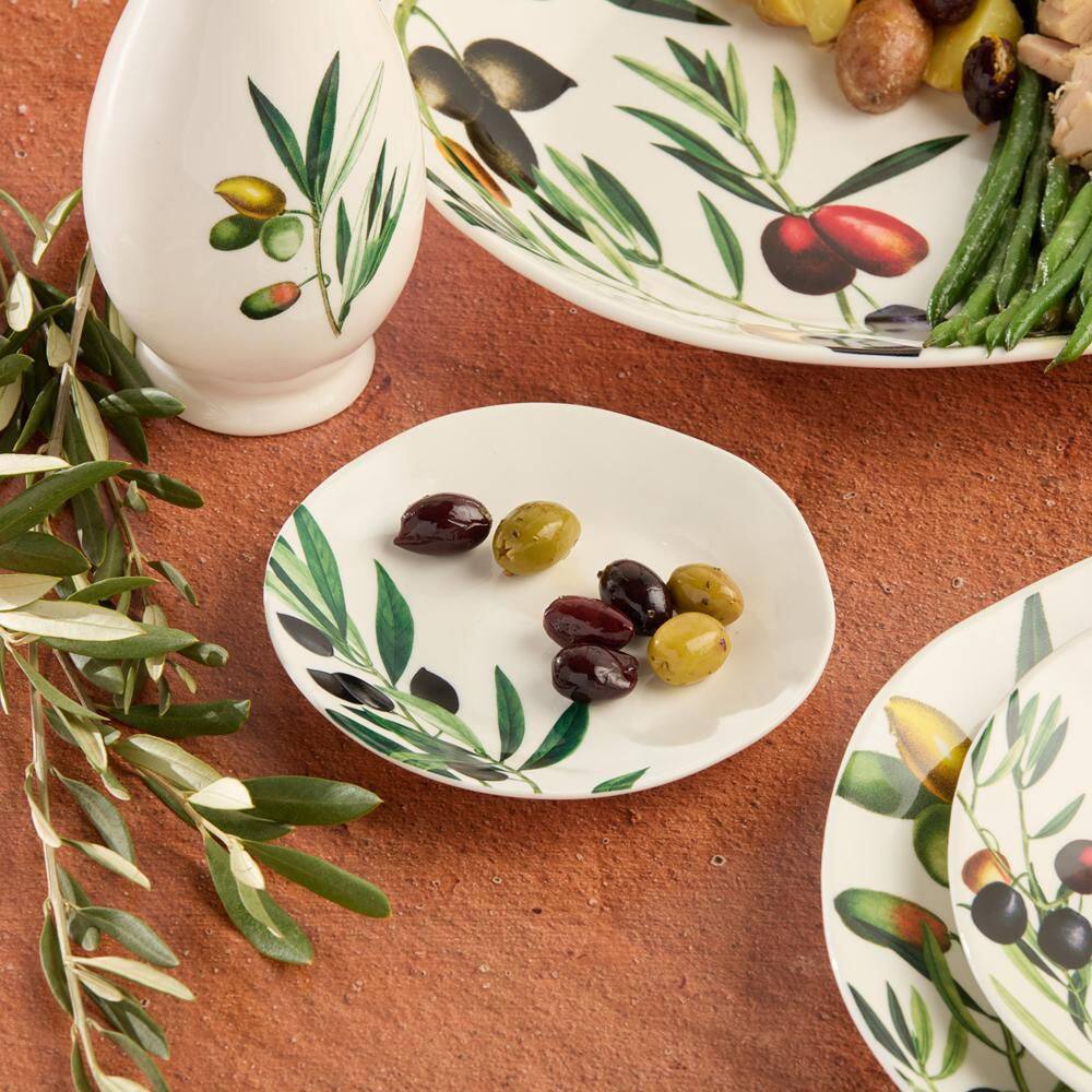Olivia 6-Inch Ceramic Canapé Plates with Olive Branch Design, Set of 4