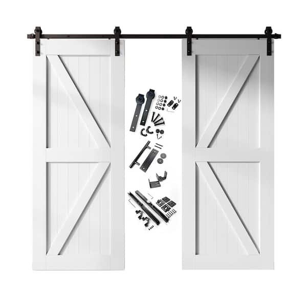HOMACER 32 in. x 84 in. K-Frame White Double Pine Wood Interior Sliding Barn Door with Hardware Kit, Non-Bypass
