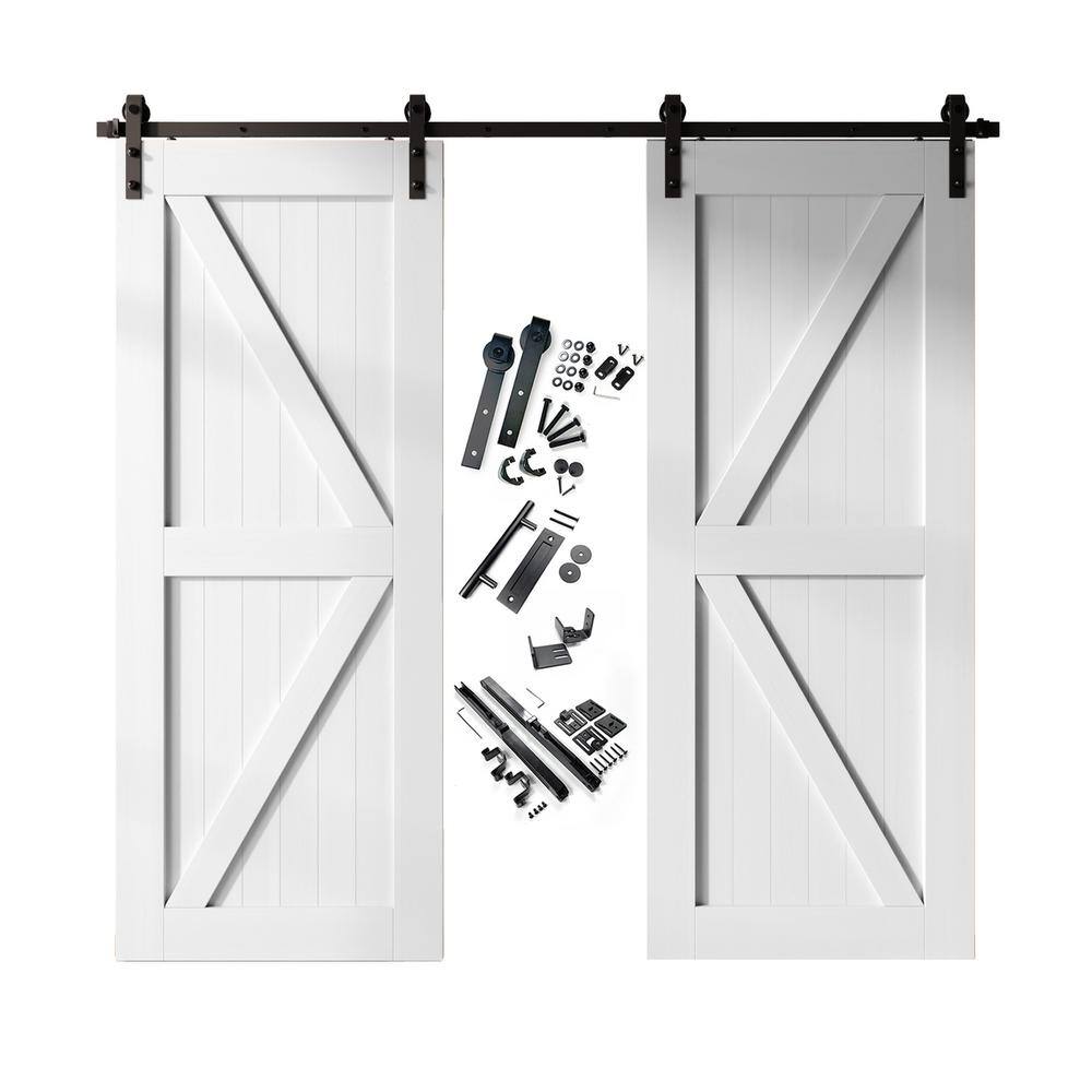 40 in. x 84 in. K-Frame White Double Pine Wood Interior Sliding Barn Door with Hardware Kit, Non-Bypass price history on PriceWatchPro