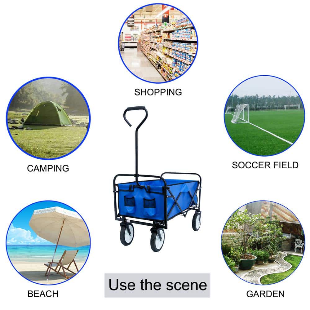 Blue Heavy-Duty Folding Utility Wagon Cart