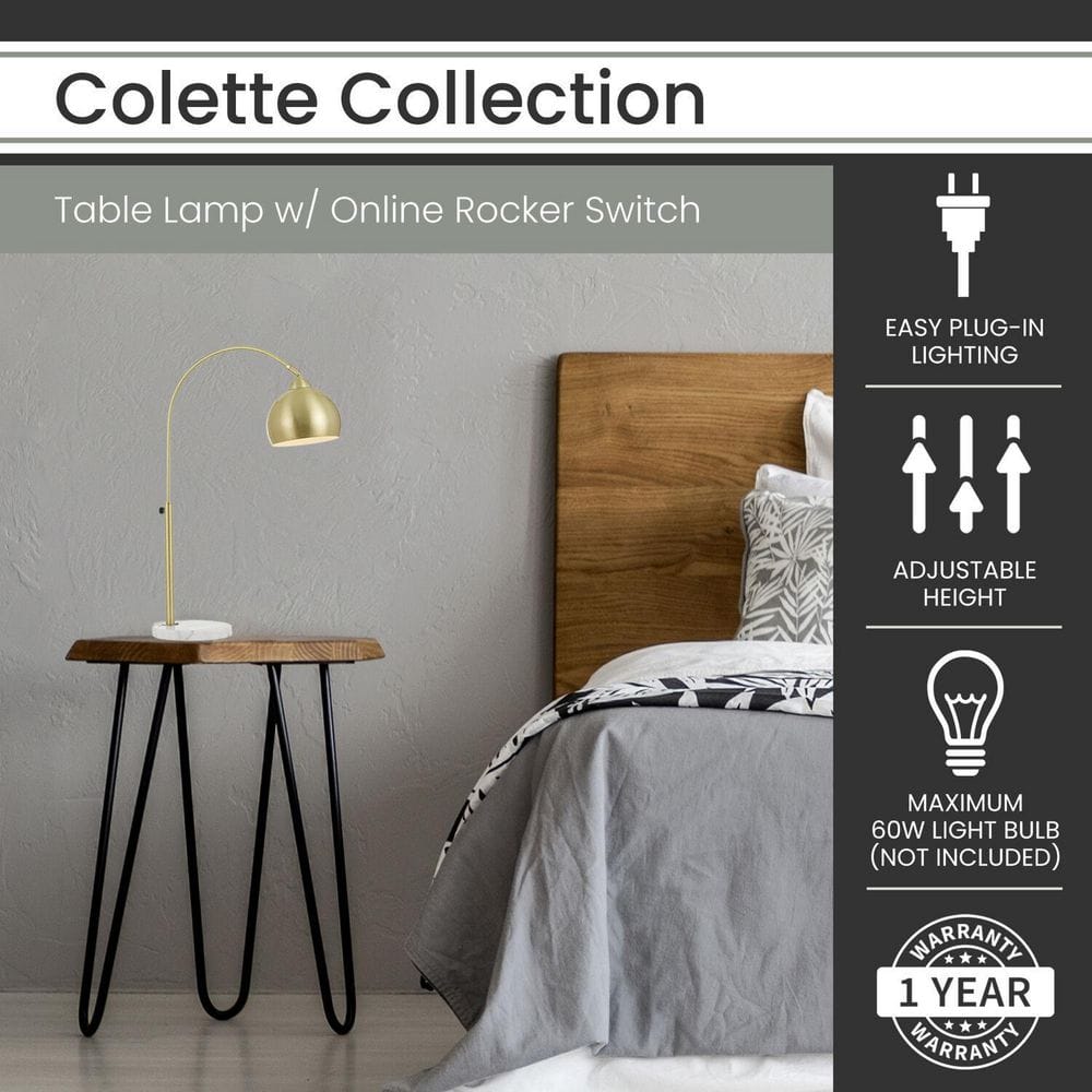 Adjustable Pale Gold Arc Clip-on Lamp with Marble Base