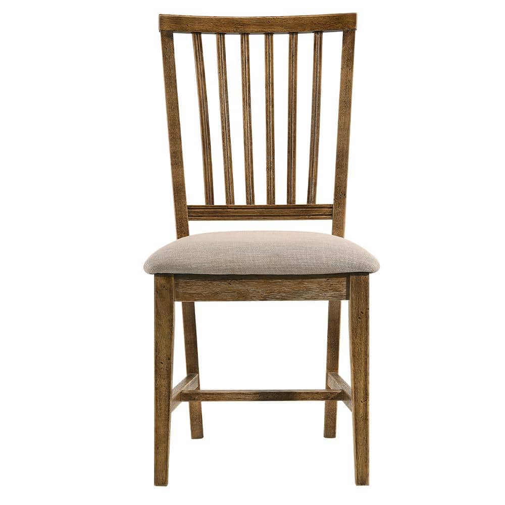 Beige Linen Upholstered Ladderback Side Chair with Wood Frame