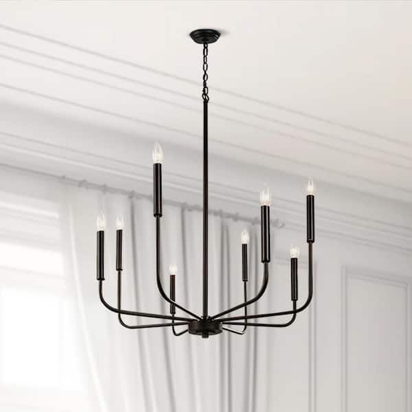 YANSUN 25 in. 8-Light Matte Black Farmhouse Minimalist