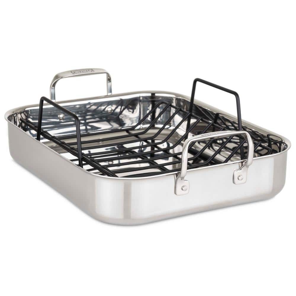 Stainless Steel Roasting Pan with Rack and Thermometer
