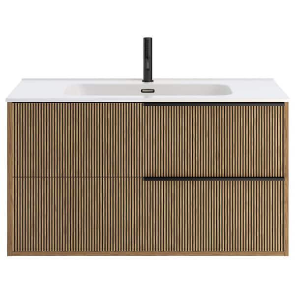 CHAMELEON CONCEPTS Demeter Art Black 40 in. W x 18.1 in. D x 22.8 in. H Deco Wall Mounted Vanity with Single Sink and White Ceramic Top