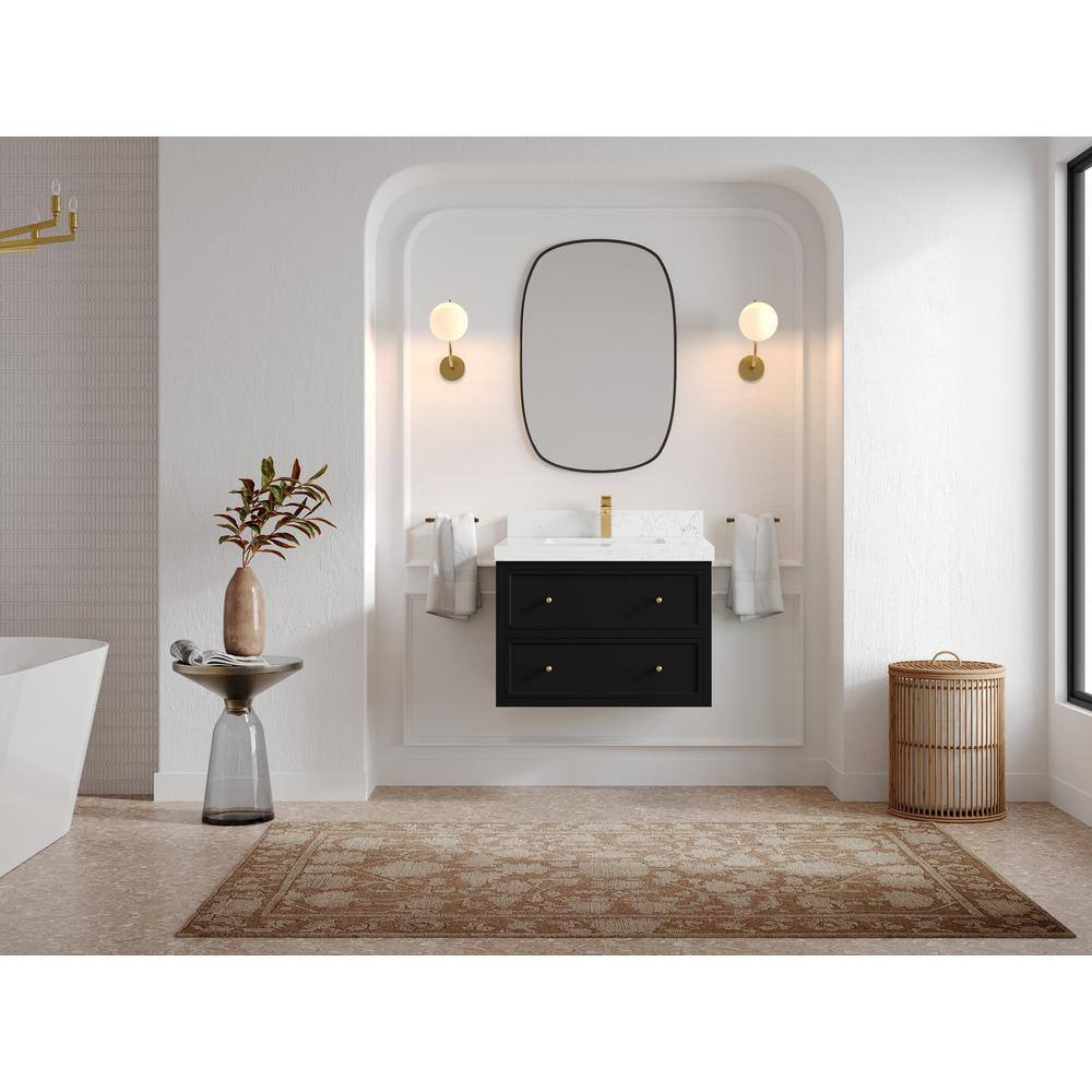 Roswell 30'' Black Floating Single Bathroom Vanity with White Top