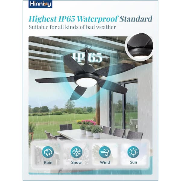 42 in. Black Downrod Mount Waterproof Wet Rated Standard Outdoor Ceiling Fan 6-Speed 3-CCT with Remote