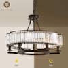 SILJOY Modern Crystal Chandelier 26 in. 6-Light Black Drum Pendant Lighting Ceiling Semi Flush Mount SCHLP01B