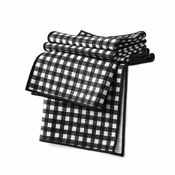 Iron Black Plaid Microfiber Polyester Waffle Kitchen Towels Set of 2, 28 in. x 16 in. for Dish Drying