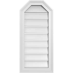 14 in. x 30 in. Octagonal Top Surface Mount PVC Gable Vent: Functional with Brickmould Frame