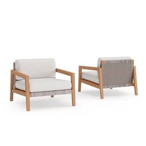 Lakeside Teak 2-Piece Outdoor Furniture Patio Launge Chair with Canvas Natural Cushions