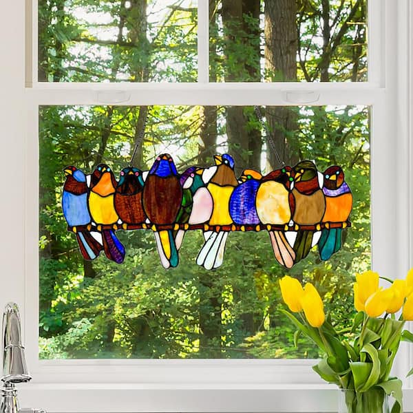 Warehouse of Tiffany Gefile 25 in. Indoor Multi-Color Finish Window Art with Chain, Multi-Colored