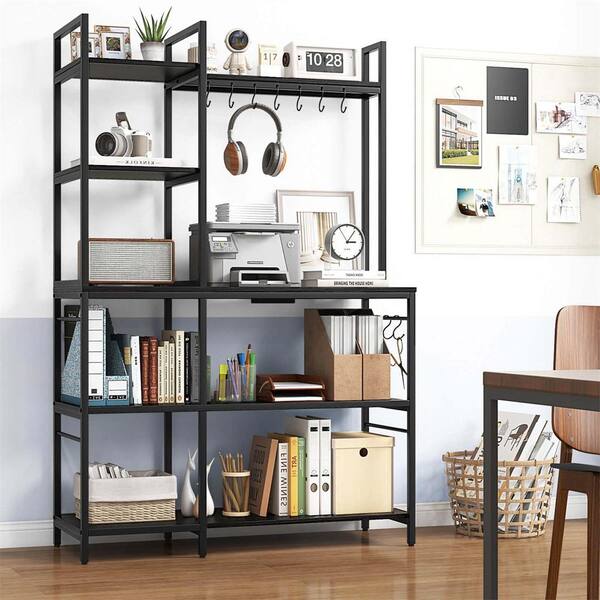 Costway Black 5-Shelf Metal 42 in. W Baker's Rack with 10 S-Shaped